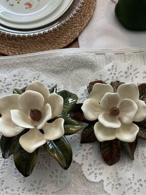 Beautiful, hand made pair of Magnolias made by Jamar Mallory Ceramic Studio
